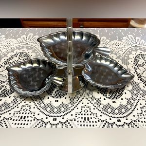 3 Tier Chrome Metal Leaf Serving Tray. Folds for Easy Storage
